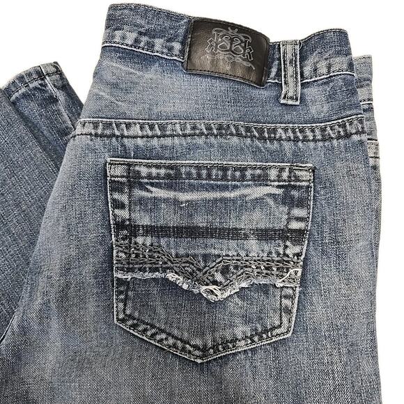 Baileys Pt Black Mens Boot Cut Jeans 38 X 30 Whiskered Embroidered Distressed - Picture 9 of 12